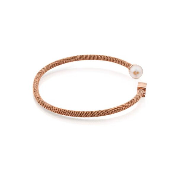 (SOLD)Tous Steel and Rose Vermeil Silver Icon Mesh Bracelet with 6,5mm Pearl - Picture 2 of 3